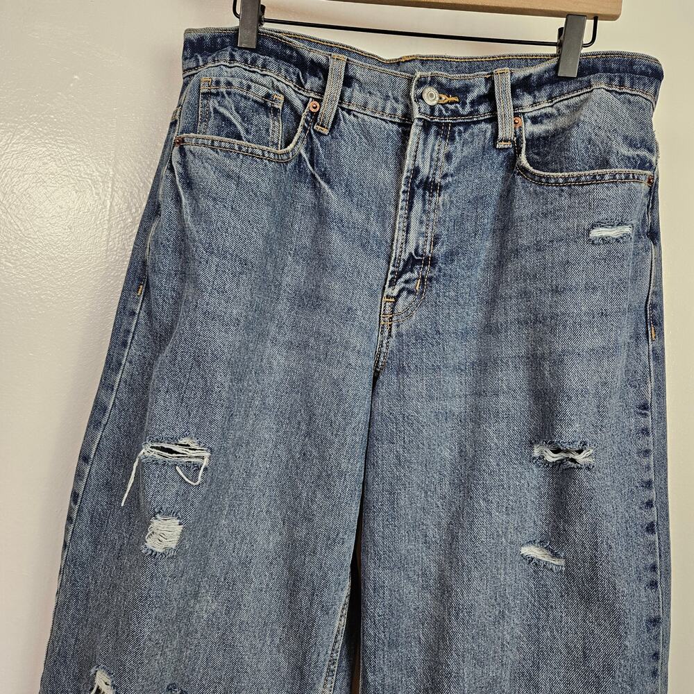 Old Navy Extra High Rise Loose Fit Wide Leg Distressed Jeans 12 Blue Baggy - Picture 3 of 8